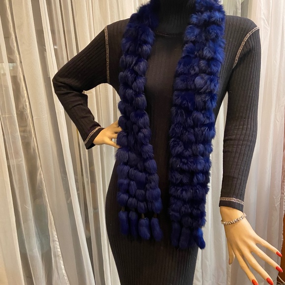 Royal Blue Rex Chinchilla Fur Scarf
